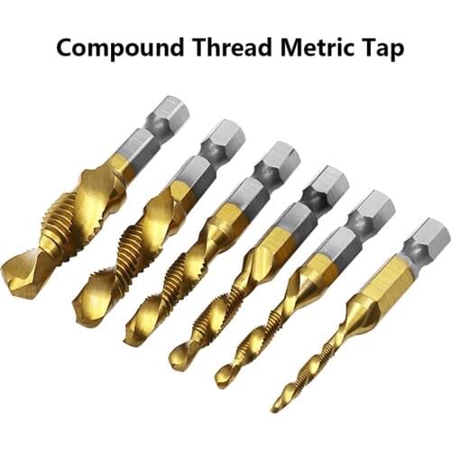 Tap Drill Titanium Plated Hex Shank HSS Screw Thread Metric Tap Drill Bits Screw Machine Compound M3 M4 M5 M6 M8 M10 Hand Tool