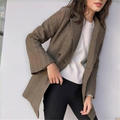 Fashion small suit jacket female coat New high quality long section retro casual herringbone pattern loose suit women Blazers