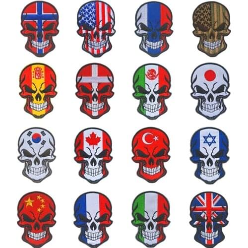 Skull Country Flag Embroidery Patch Armband Badge Military Decorative Sewing Applique Embellishment Tactical Patches