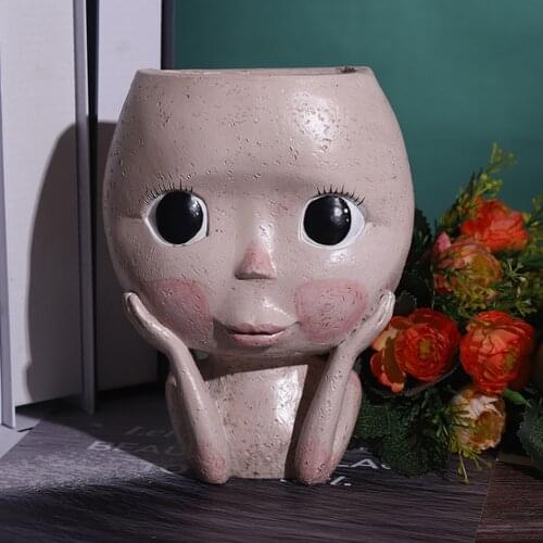 Character Human Face Vase Resin Plant Pots Abstract Portrait Flower Pot for Office Home Tabletop Balcony Landscape Decoration