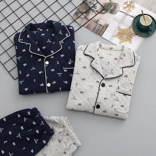 Mens Pajamas Set Autumn Winter Warm cotton Thicken Male Pajamas Long Sleeve Sleepwear Top +Pant Leisure Homewear Clothes