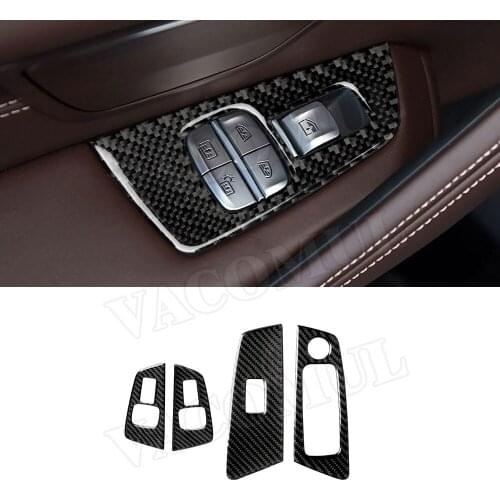 Carbon Fiber Interior Trim Window Lifter Switch Buttons Decorative Frame Cover Stickers For BMW 5 Series G30