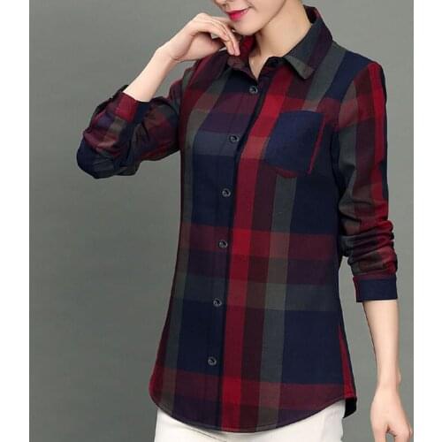 Middle-aged Womens New Plus size Long-sleeved Plaid Shirt 2021 Spring Autumn Mother Thin Cotton Blouse Female Casual Loose Tops