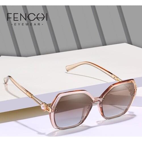 FENCHI Pearl Rimless Polarized Sunglasses Women 2020 Oversized UV400 High Quality Female Sun Glasses Driving Eyewear