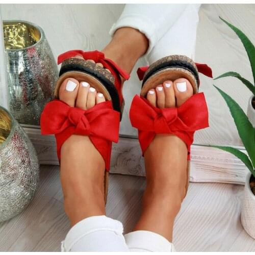 Womens Flat Heel Slippers 2020 Summer Cute Fashion Bow Tie Slippers Dress Home Slip On Comfortable Female Beach Slides