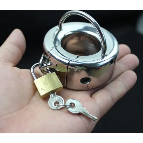 Top Stainless Steel Scrotum Pendant with Lock Penis Ring Chastity Devices Ball Stretcher Testicle Cock Ring Sex Toy BB2-81