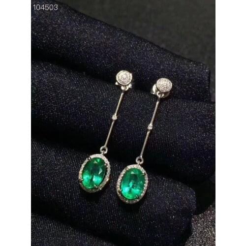 Fashion round Slub Line natural green emerald gem earrings Natural gemstone earrings S925 silver female party gift fine jewelry