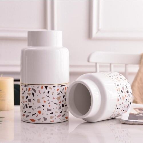 1pc White Ceramic Vase Modern Terrazzo Flower Vase Home Decoration Flower Filler Container Colorful Waterstone Vase