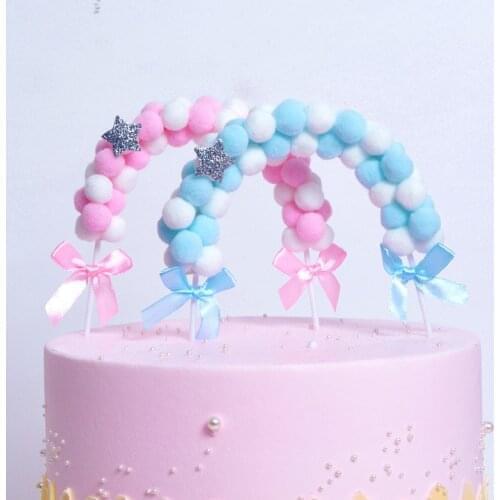 1PC Soft Pompom Cloud Cake Topper Happy Birthday Party DIY Cake Top Flags Decoration For Cake Topper Festival New Year Pink Blue