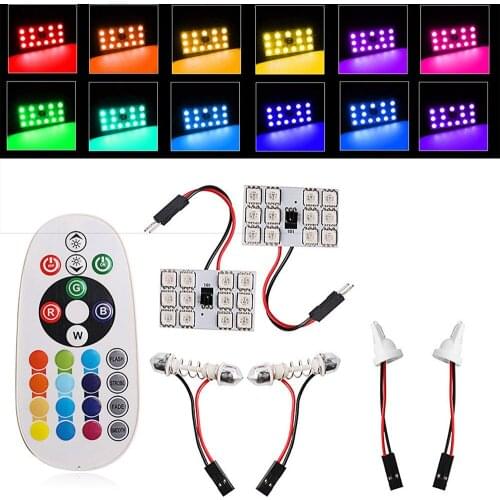 12LED AAA 2pc T10 5050SMD RGB Car Interior Bulb Dome Festoon Reading Plate Light Lamp W/Remote Controller Flash / Strobe Light