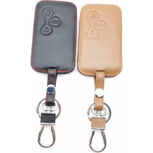 3 Buttons Genuine Leather Car Key Case Skin Protector Smart Card For Renault Clio Megane 2 3 Koleos Logan Scenic Protect Shell