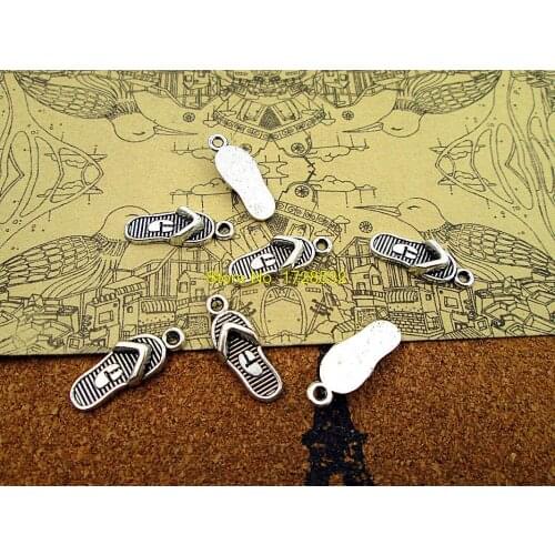 30pcs hot Sale 18*6mm antique silver mini 3D flip flop charm pendant diy jewelry making