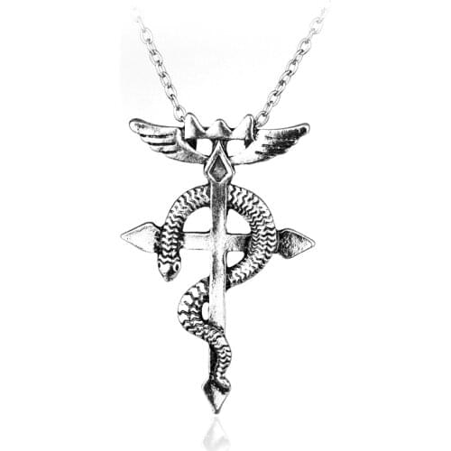 Anime Series Fullmetal Alchemist Edward Magic Symbol Red Eye Snake Cobra Cross Pendant Necklace Cosplay Accessories -30