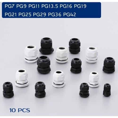 Free shipping 10pcs PG7 PG9 PG11 PG13.5 PG16 PG19 PG21 PG25 PG29 PG36 PG42 IP68 waterproof cable gland Nylon Plastic Connector