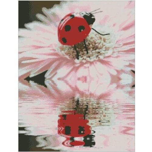 Ladybug on daisy patterns Counted Cross Stitch 11CT 14CT 18CT DIY wholesale Chinese Cross Stitch Kits Embroidery Needlework Sets