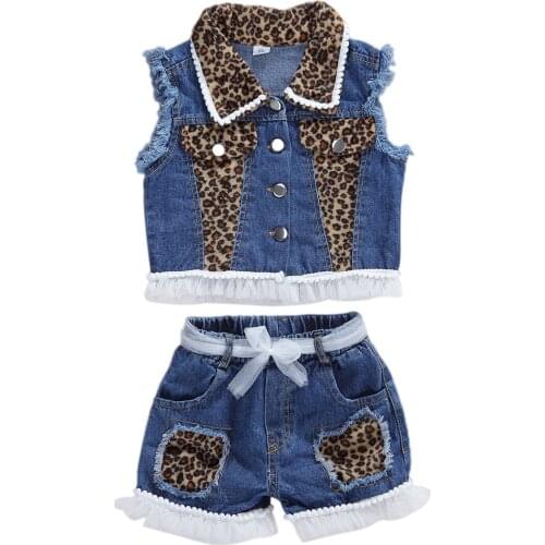 Pudcoco Fast Shipping 1-6Y Baby Girls Denim Outfits Lapel Single-breasted Vest Top Denim Vest Coats Ripped Shorts Set