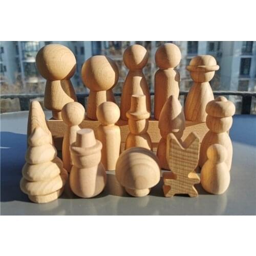 16pcs Children Handmade Painting Wooden Peg Dolls Mushroom Trees Snowman/ Kids Unpaint Wooden Doll Toy DIY Drawing Craft Gift