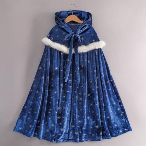 Girls Frozen Cosplay Cloak Elsa Hooded Cape Kids Princess Party Halloween Christmas Winter Fur Collar Anime Cosplay Costumes