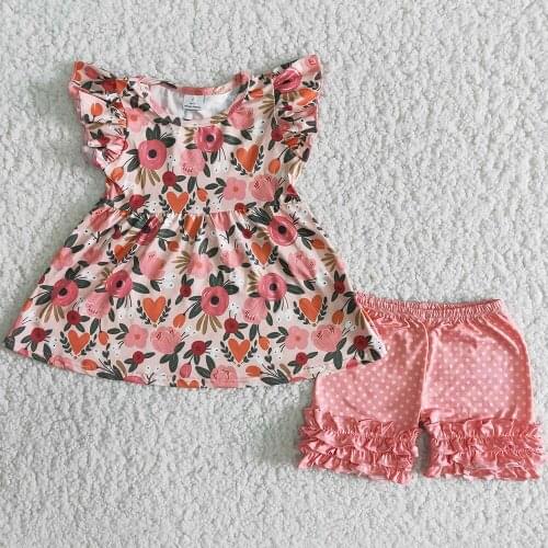 Boutique Kids Clothing Set Toddler Baby Girls Clothes Sets Floral Printed Summer Shorts Wholesale Kids Designer Clothes Girl Set