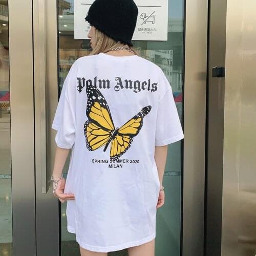 Palm Angels 22ss butterfly letter print round neck short-sleeved loose mens womens T-shirt