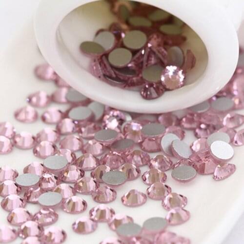 Good Quality ss3-ss34 Light Pink Flat Back Nail Art Crystal Stones / Glue On Non Hotfix Rhinestones