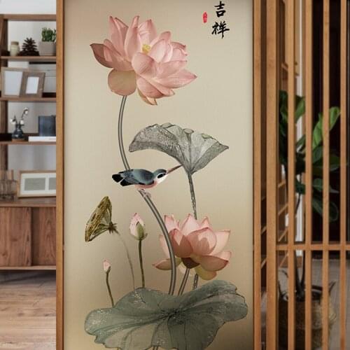 Classical window glass stickers Chinese lotus window stickers translucent opaque frosted stickers anti-light static film
