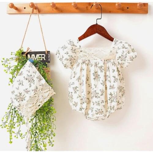 Summer style baby Korean one-piece clothes for girls with backless small floral cotton short-sleeved triangle romper romper
