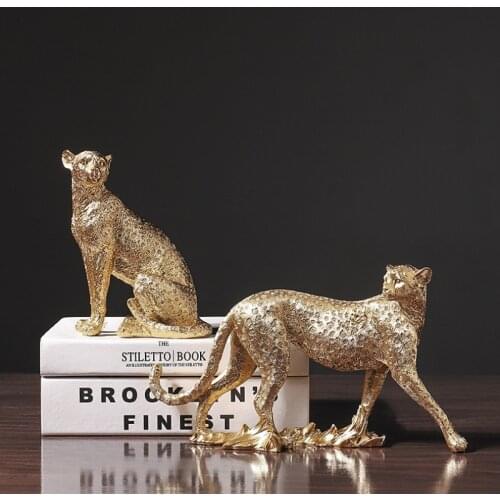 Creative Resin Golden Leopard Simulation Animal Statue Cheetah Resin Crafts Furnishings Modern Home Decoration Animal Figures