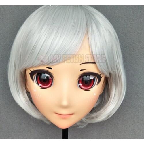 Lanmei-04)Japan Anime Kigurumi Masks Cosplay Kigurumi Cartoon Character Role Play Half Head Lolita Doll Mask With Eyes And Wig