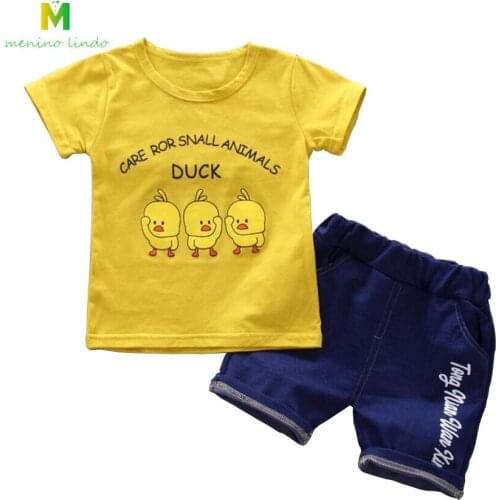 Summer children clothes sets baby boys cotton short sleeve T shirt+pants cartoon Duck Tees+shorts infant clothes kids outwear
