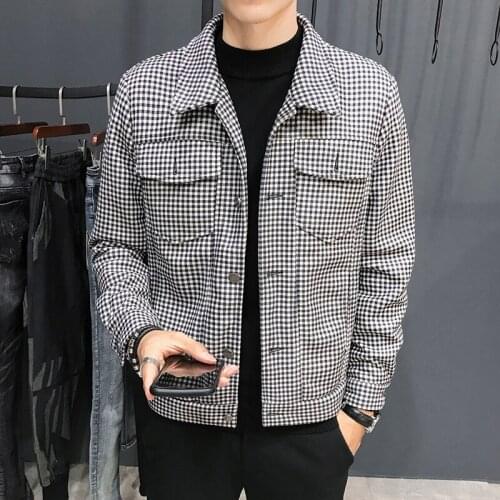 Men 2021 Spring Autumn Fashion Slim Plaid Jackets Mens Long Sleeve Lapel Coats Ladies Pockets Short Casual Overcoats O114