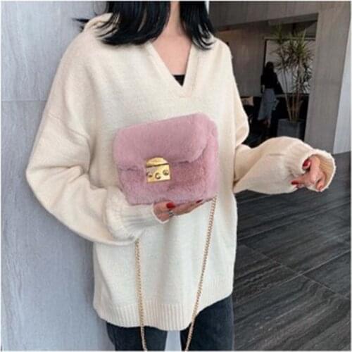 New 2020 small bag plush square bag all-match small lock bag Korean diagonal bag handbag plush bag fashionable purses