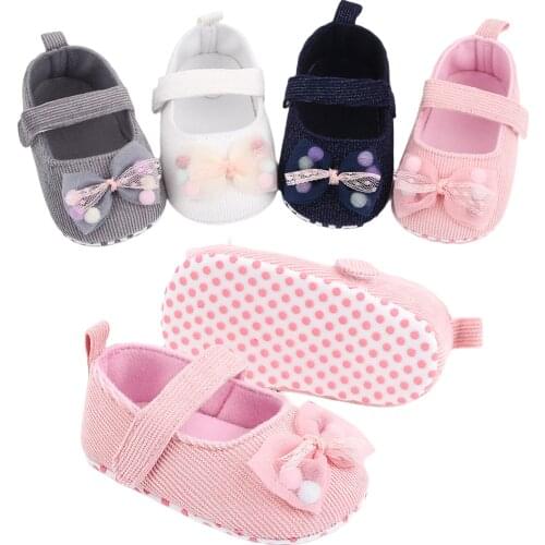 Girls Solid Princess Shoes, Soft Anti-Slip Flats Sole Baby Shoes with Bowknot Decoration, 0-18M Baby First Walkers Shoes