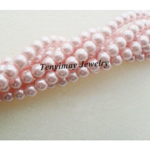 Wholesale 5 Strands 85cm/Strand Light Pink Glass Imitation Pearl Beads Free Shipping