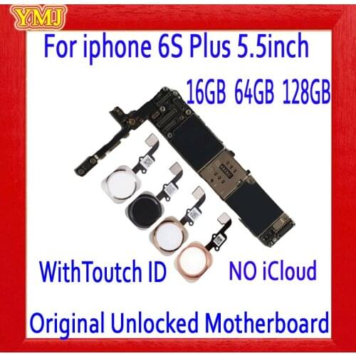 16GB 64GB 128GB Original Motherboard For iPhone 6S Plus 100% Unlocked Mainboard NO iCloud IOS LogicBoard With/Without Touch ID