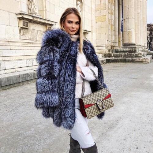 Top sales Paris Design Striped Natural Red fox fur jackets Classic real arctic fox coats outerwear