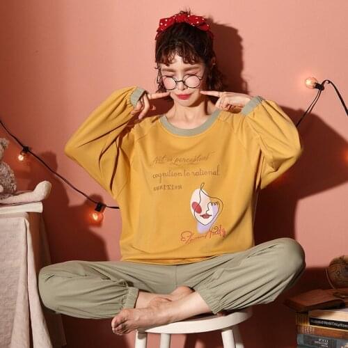 Foply Cartoon Warm Pajamas for Women Cotton Pyjamas Sleepwear Nightwear Pijama Mujer Home Wear Plus Size Long Pants Nightsuit