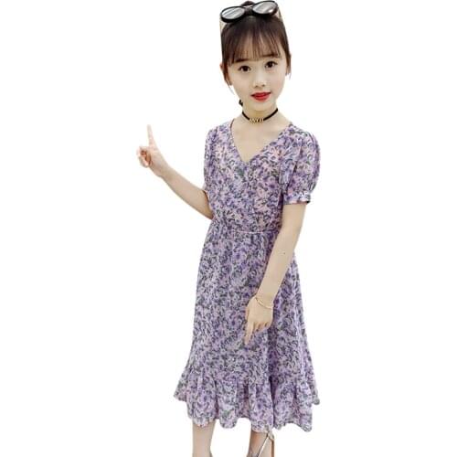 Dress Girl Floral Pattern Dresses For Girl Summer Dress Child Casual Style Girls Clothing 6 8 10 12 14