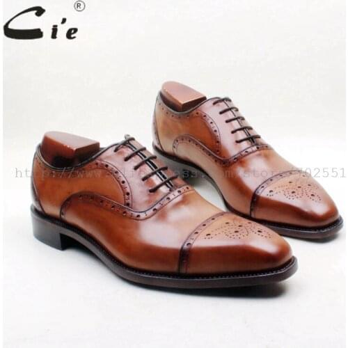 Cie Square Toe Semi-brogues Lace-up Cut-outs Hand-painted Brown Italian Goodyear Welted 100% Genuine Calf Leather Man Shoe OX714