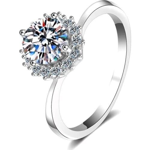 Luxury 925 Silver 1 Carat Excellent Cut D Color Pass Diamond Test Mossanite Party Ring