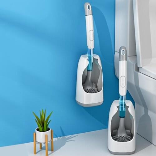 M89B TPR Bristles Toilet Cleaning Brush Toilet Bowl Brush with Liquid Outlet Push Button Control Deep Cleaning Toilet Brush