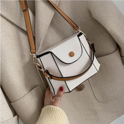 Advanced sense new 2021 fashion Pu womens bag foreign color contrast messenger bag portable one shoulder Bucket Bag handbags