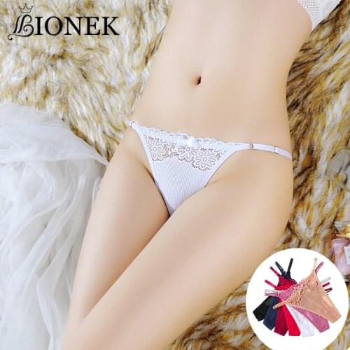 BIONEK Thongs Low Waist Woman Lingerie G-String Briefs Female Intimates Floral Bow Adjustable Female Underwear Ladies Panties