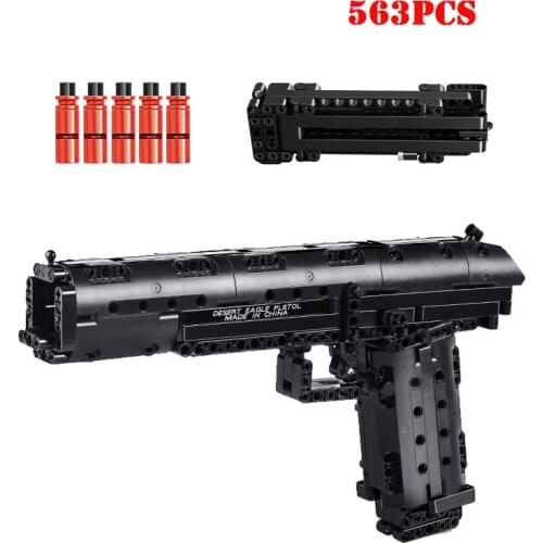 Military Series Desert Eagle Airdrop Hand Gun Model Building Blocks Signal Pistol Set Fire Bullets Weapon Bricks Toys For Boys