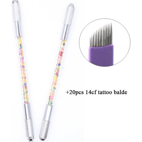 Embroidery 3D Eyebrow Lip Microblading Pen Permanent Makeup Accessories Crystal Tattoo Gun Manual Pen with 20pcs Tattoo Needles
