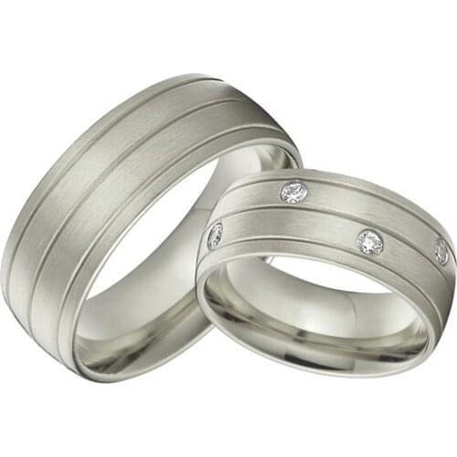 Custom bridal pair alliance 8mm white gold color wedding bands sets titanium rings jewelry