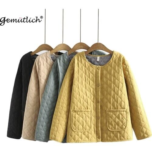 GEMUTLICH Big Size Women Cotton-padded Jacket O-Neck Collar Winter Inside Bottoming Top Autumn Casual Simple Outwear New