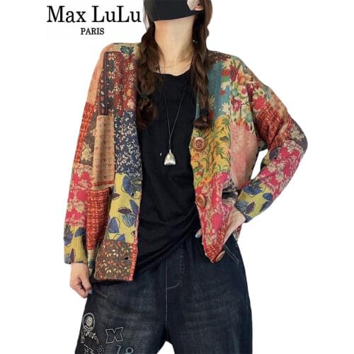 Max LuLu Japan Design Vintage Printed V-Neck Sweaters Women Loose Casual Cardigans Gothic Female Harajuku Pocket Floral Clothing