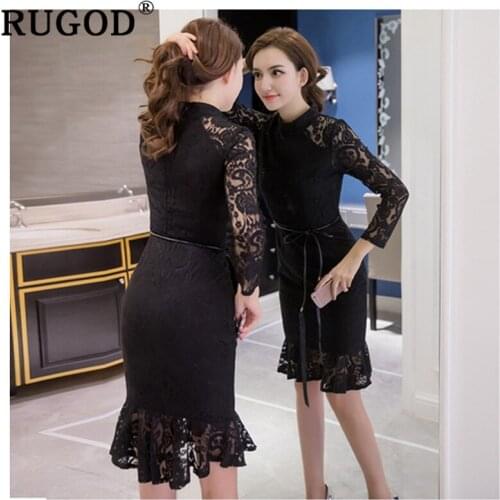 RUGOD Elegant hollow out women dress bodycon tunic long sleeves vintage england style office ladies modis femme kimono sukienki