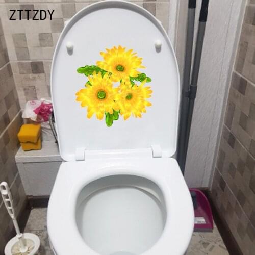 ZTTZDY 22*23CM Cartoon Three Yellow Chrysanthemums Toilet Seat Sticker Home Wall Decor T2-0516